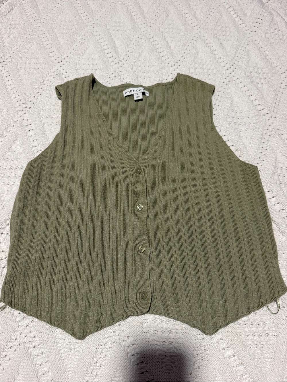 And Now Olive Green Ribbed Knit Button Front Sweater Vest